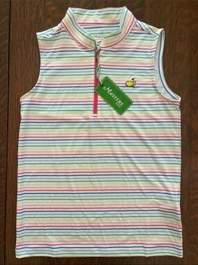 Masters Girls' Sleeveless Striped Polo Tank Top - White with Multicolor Stripes